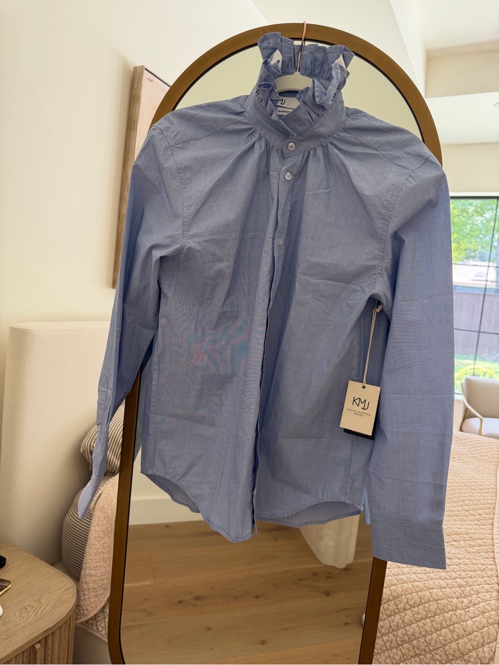 KMJ Light Blue Ruffle-Neck Dress Shirt for Men